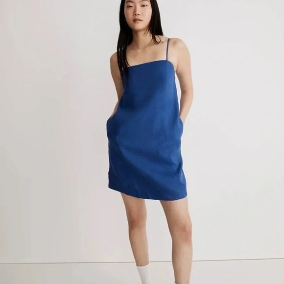 Madewell Goldie Mini Dress in 100% Linen Bluestone - Picture 1 of 9